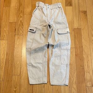 BDG Off-White Cargo Pants with Elastic Waist